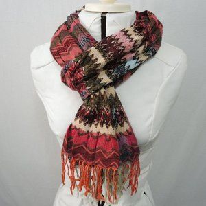4/$25 Pink Multicolor Woven Stretchy Scarf with Fringe 71" Long x 10" Wide